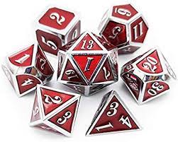 Red Metal dice with silver trim